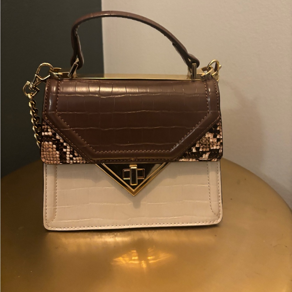 Aldo Brown and Cream Mini Bag with Gold Accents